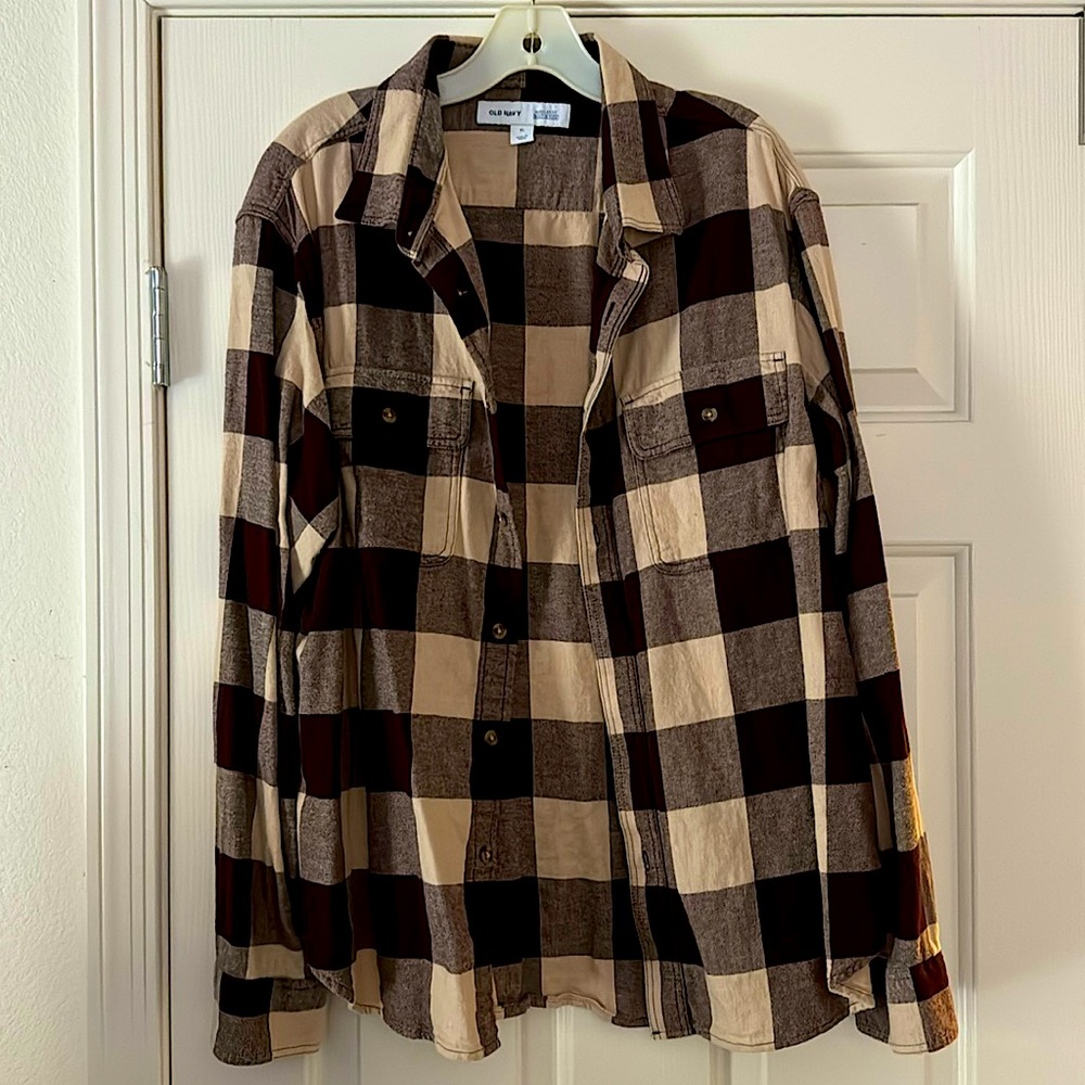 Old Navy - Flannel - Tan / Burgundy - XL